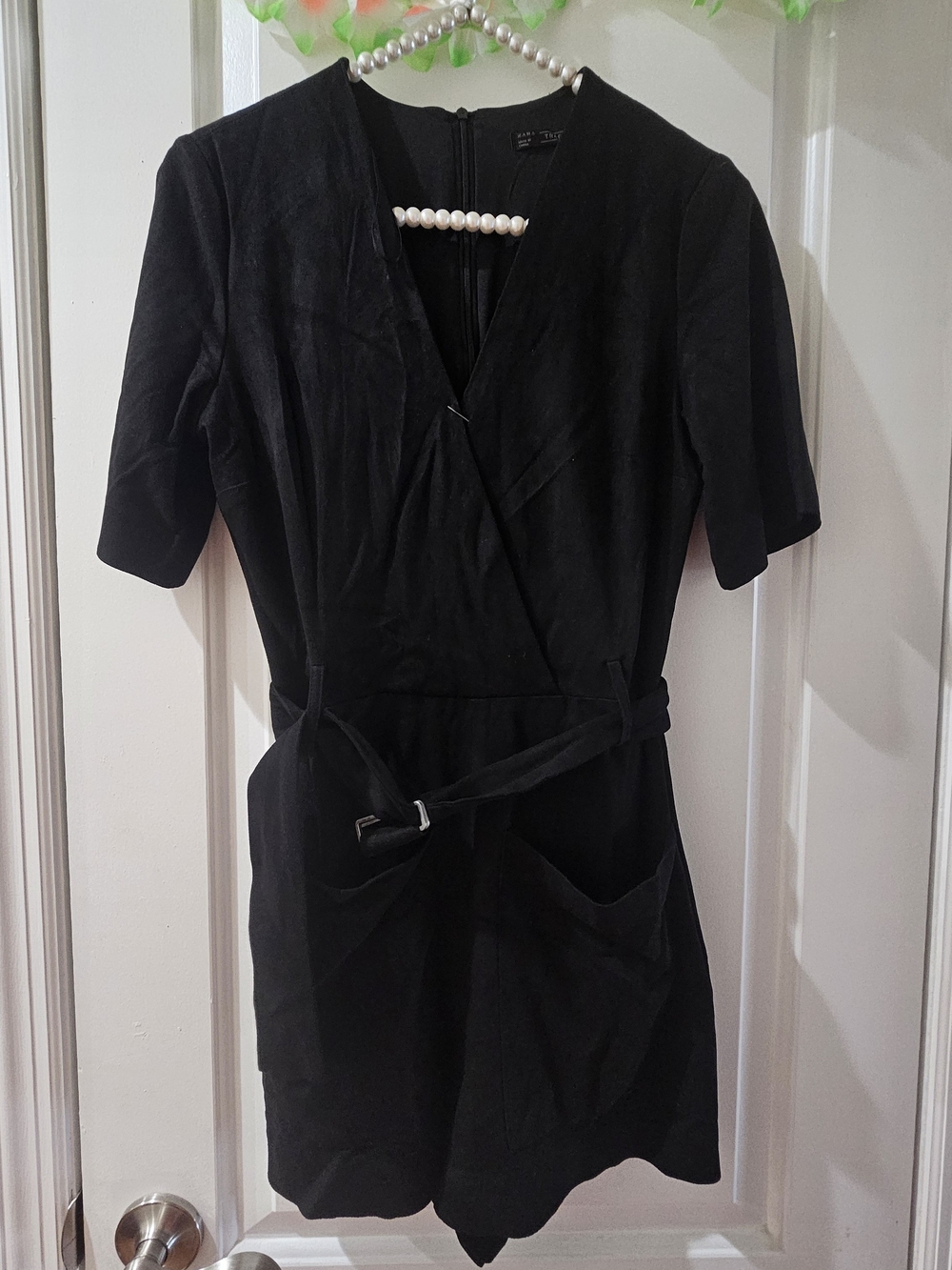 Zara Black Wrap Mini Overalls with Belt